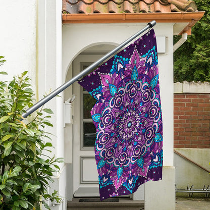 Purple And Blue Mandala Print Polyester Flag