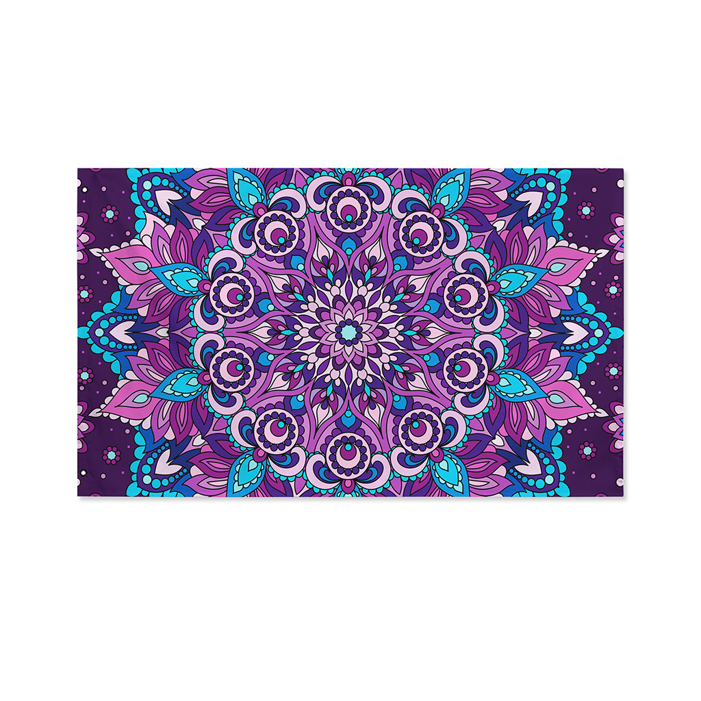 Purple And Blue Mandala Print Polyester Flag