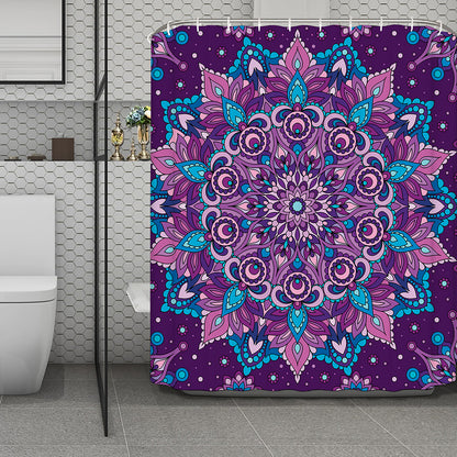 Purple And Blue Mandala Print Polyester Shower Curtain