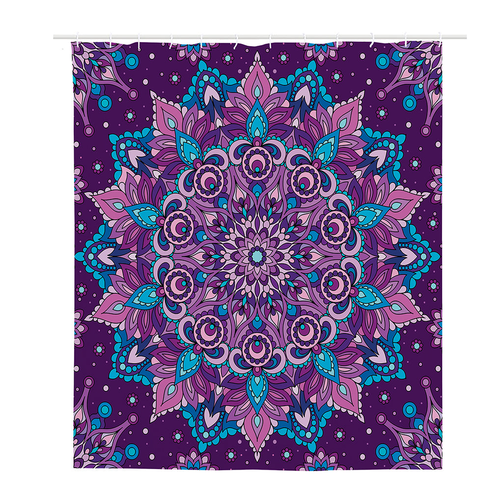 Purple And Blue Mandala Print Polyester Shower Curtain