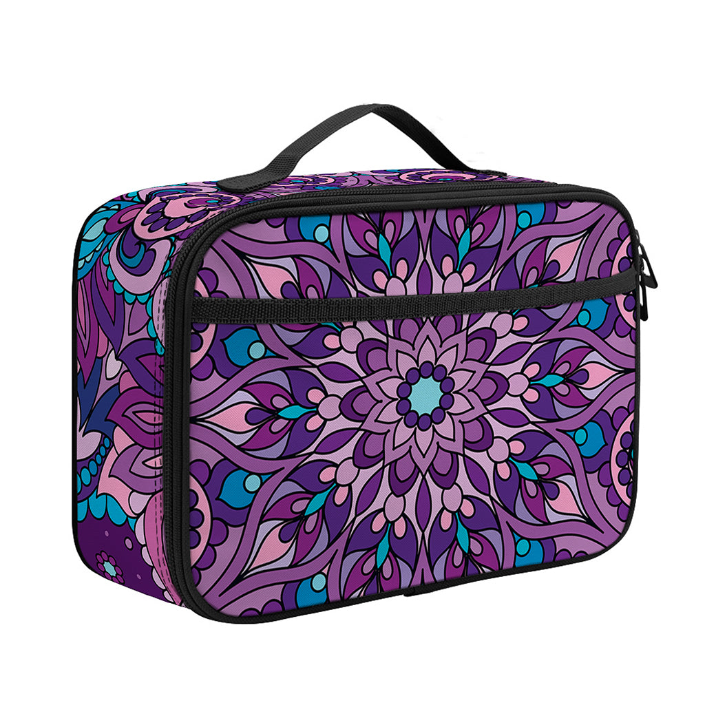 Purple And Blue Mandala Print Portable Lunch Bag
