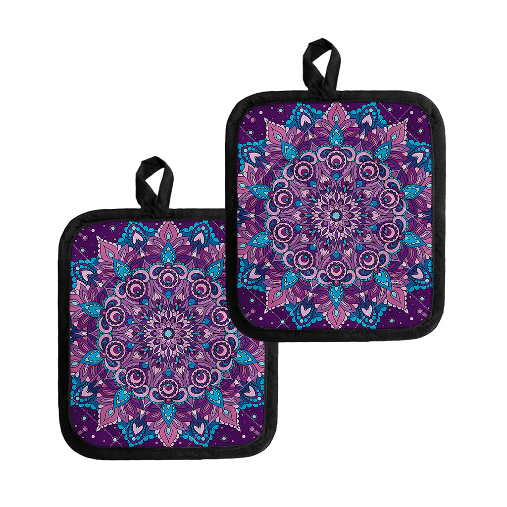 Purple And Blue Mandala Print Pot Holders