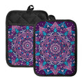 Purple And Blue Mandala Print Pot Holders With Pocket