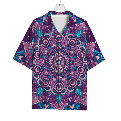 Purple And Blue Mandala Print Rayon Hawaiian Shirt