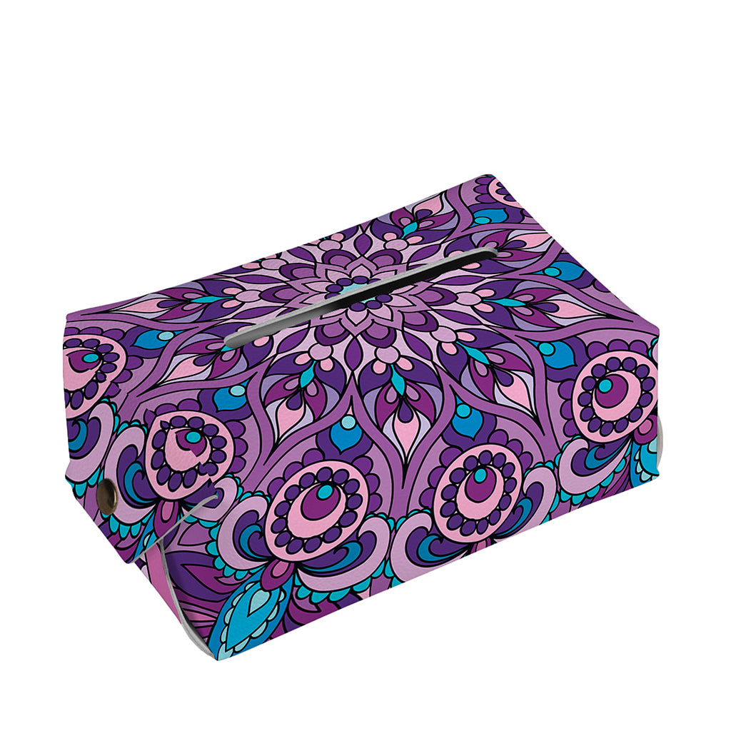 Purple And Blue Mandala Print Rectangle Tissue Box Cover