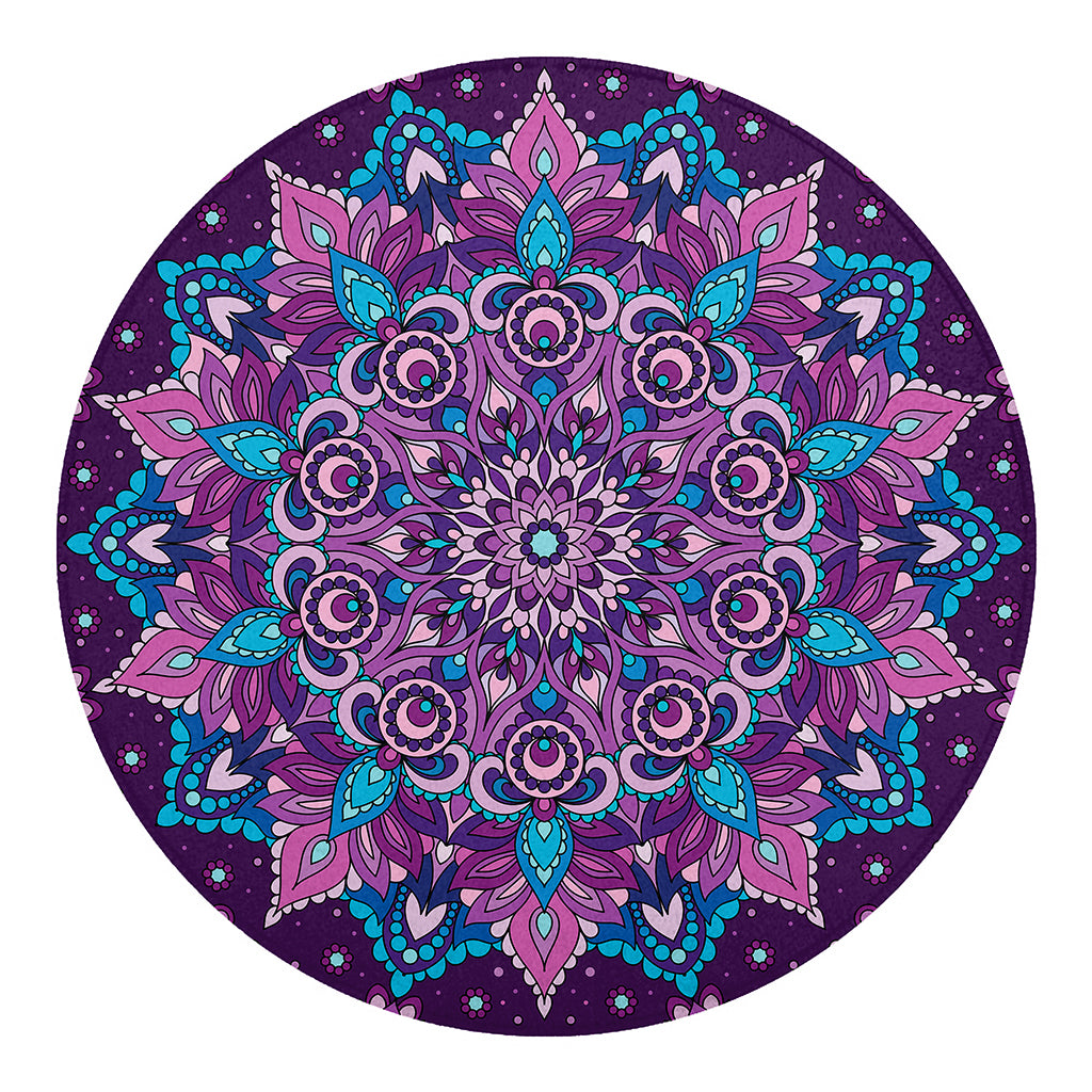 Purple And Blue Mandala Print Round Blanket