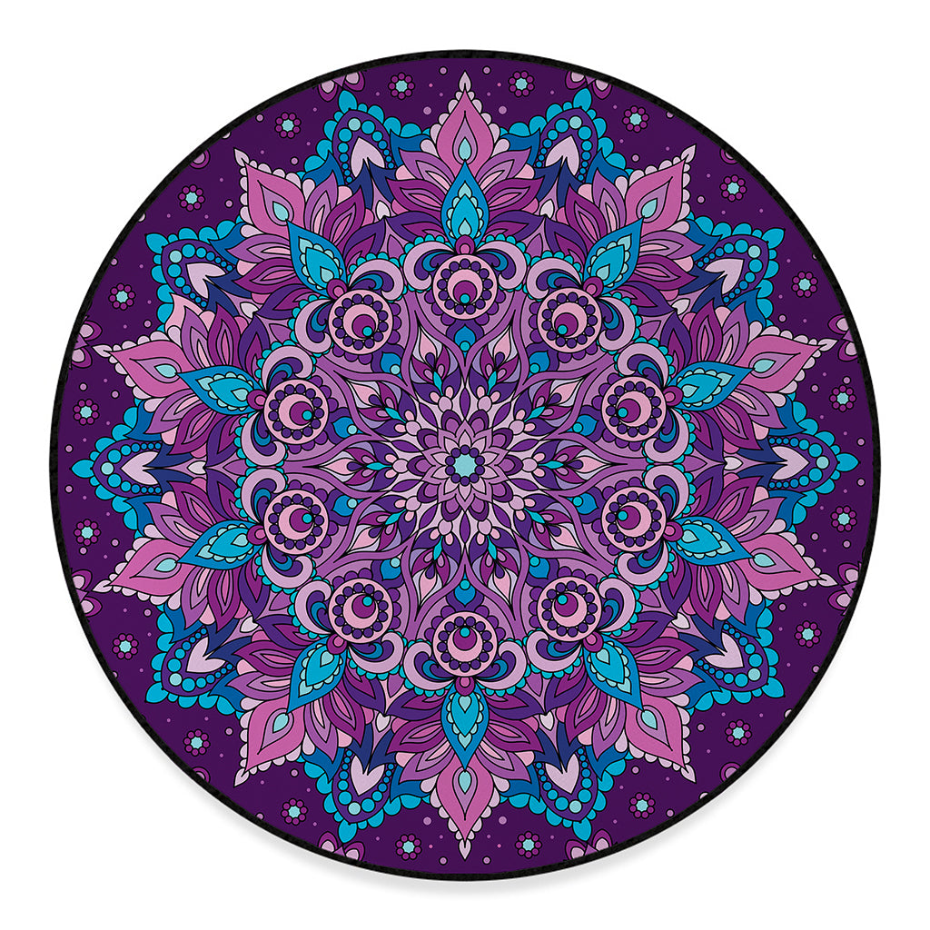 Purple And Blue Mandala Print Round Floor Mat