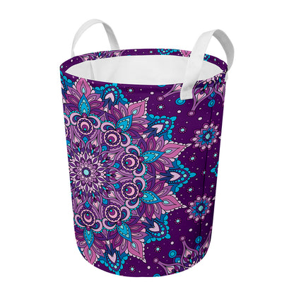 Purple And Blue Mandala Print Round Laundry Basket