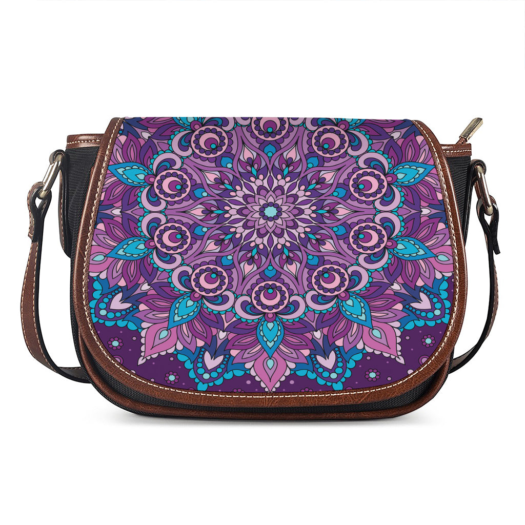 Purple And Blue Mandala Print Saddle Bag