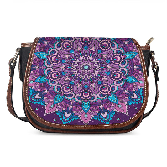 Purple And Blue Mandala Print Saddle Bag