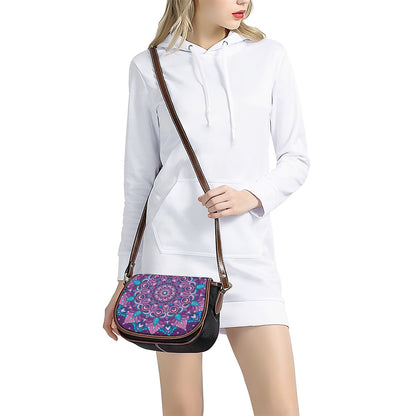 Purple And Blue Mandala Print Saddle Bag