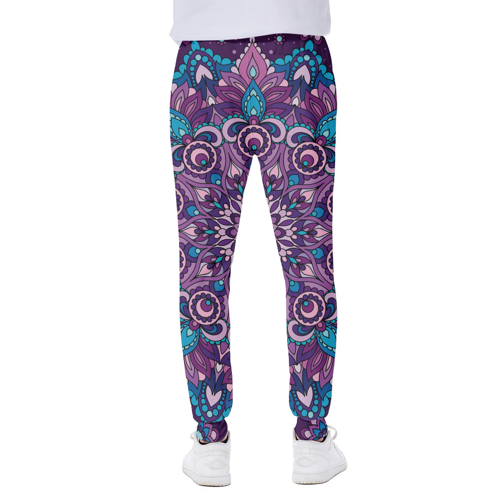 Purple And Blue Mandala Print Scuba Joggers