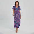 Purple And Blue Mandala Print Short Sleeve Maxi Dress
