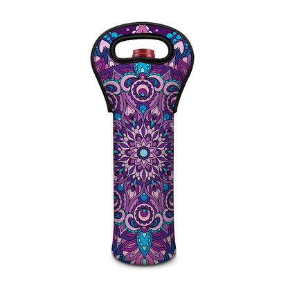 Purple And Blue Mandala Print Single Neoprene Wine Tote