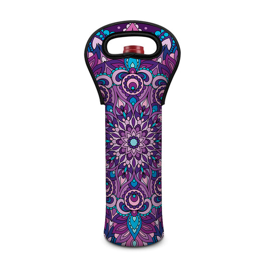 Purple And Blue Mandala Print Single Neoprene Wine Tote