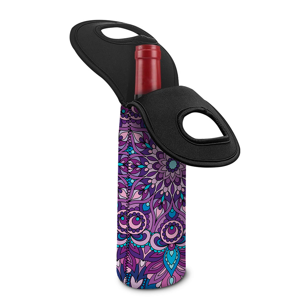 Purple And Blue Mandala Print Single Neoprene Wine Tote