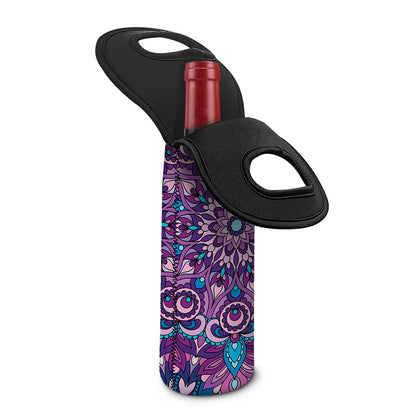 Purple And Blue Mandala Print Single Neoprene Wine Tote