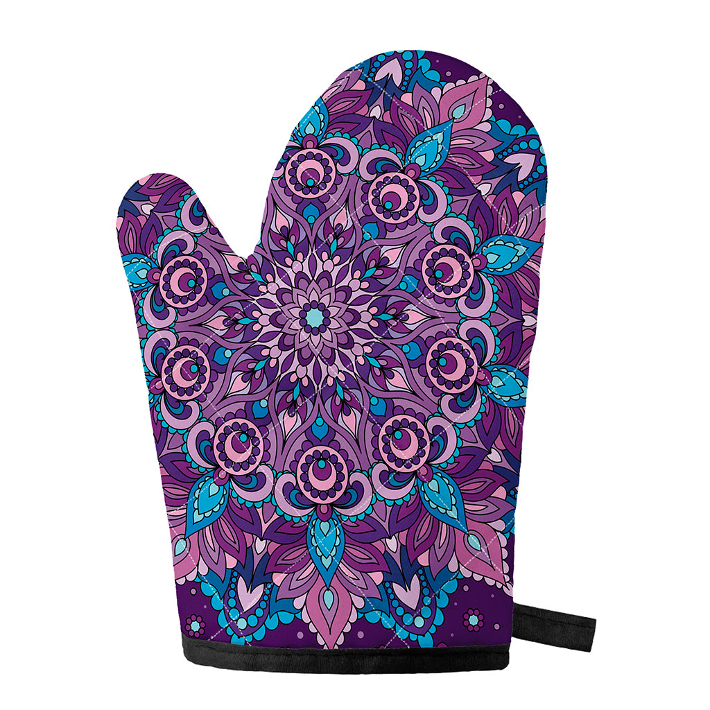 Purple And Blue Mandala Print Single Oven Mitt