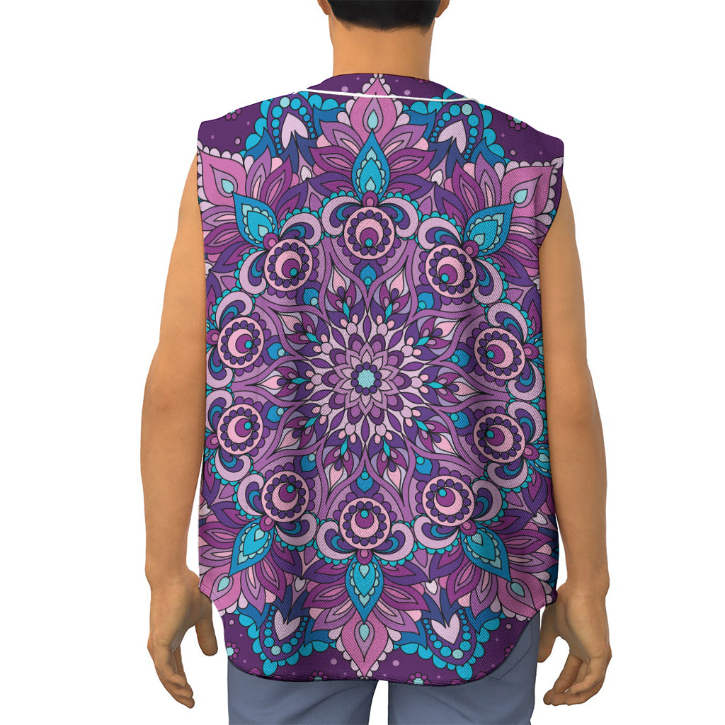 Purple And Blue Mandala Print Sleeveless Baseball Jersey