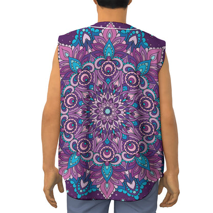 Purple And Blue Mandala Print Sleeveless Baseball Jersey