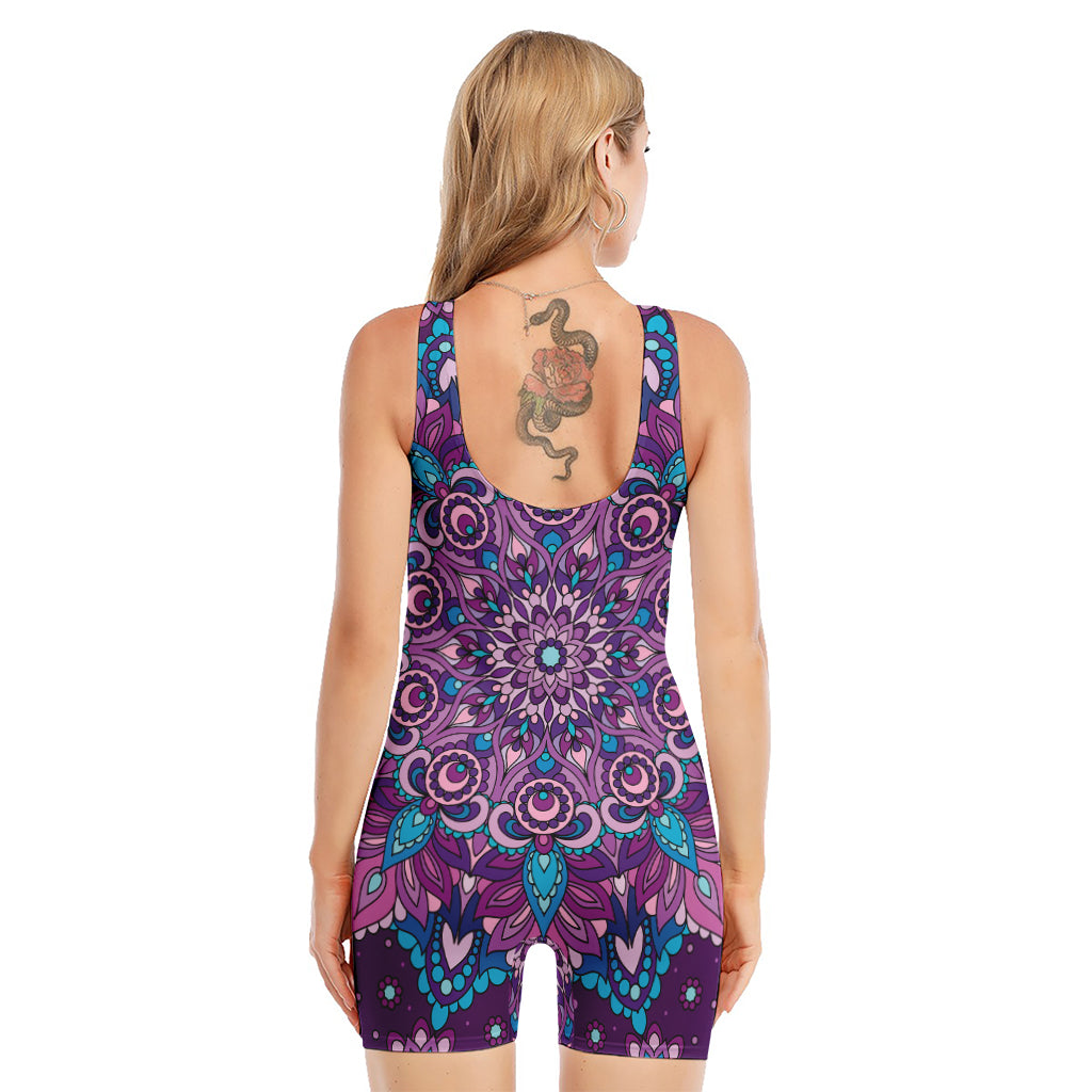 Purple And Blue Mandala Print Sleeveless One Piece Swimsuit