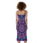 Purple And Blue Mandala Print Slim Fit Midi Cami Dress