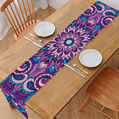 Purple And Blue Mandala Print Table Runner