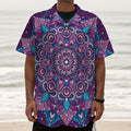 Purple And Blue Mandala Print Textured Short Sleeve Shirt