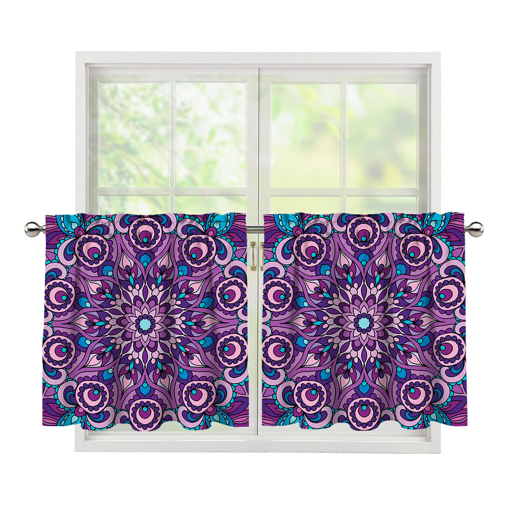 Purple And Blue Mandala Print Tier Curtains