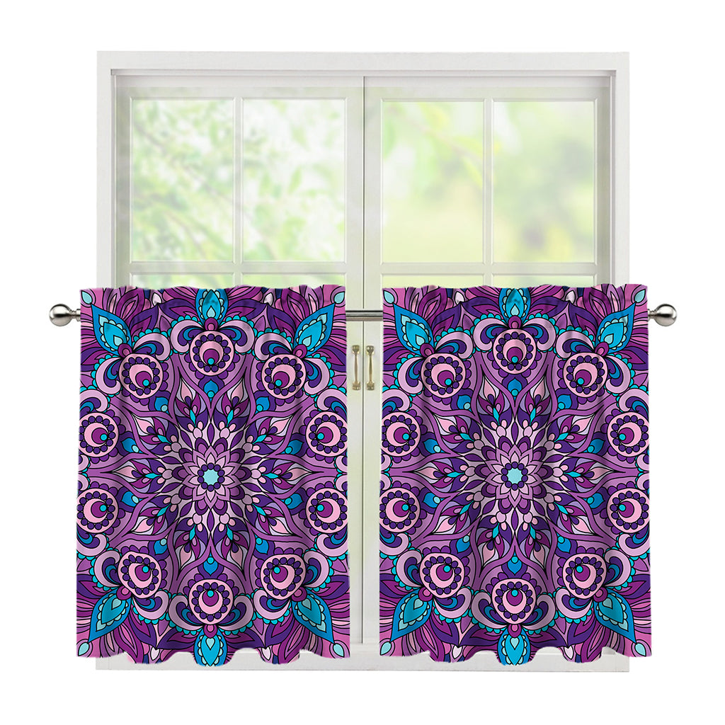 Purple And Blue Mandala Print Tier Curtains