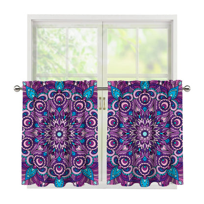 Purple And Blue Mandala Print Tier Curtains