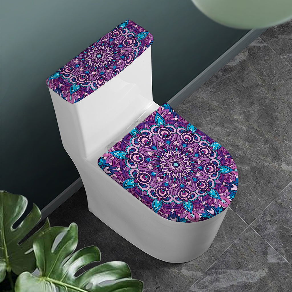 Purple And Blue Mandala Print Toilet Lid And Tank Cover Set