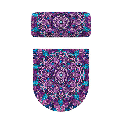 Purple And Blue Mandala Print Toilet Lid And Tank Cover Set