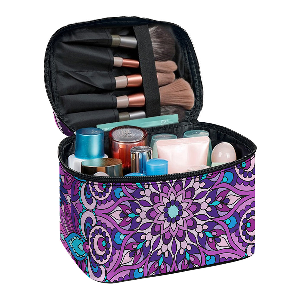 Purple And Blue Mandala Print Travel Makeup Bag