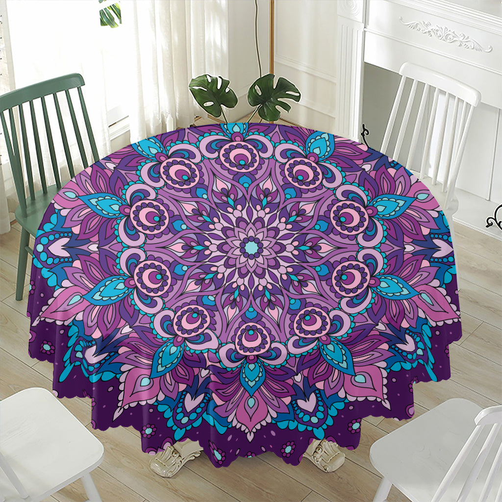 Purple And Blue Mandala Print Waterproof Round Tablecloth