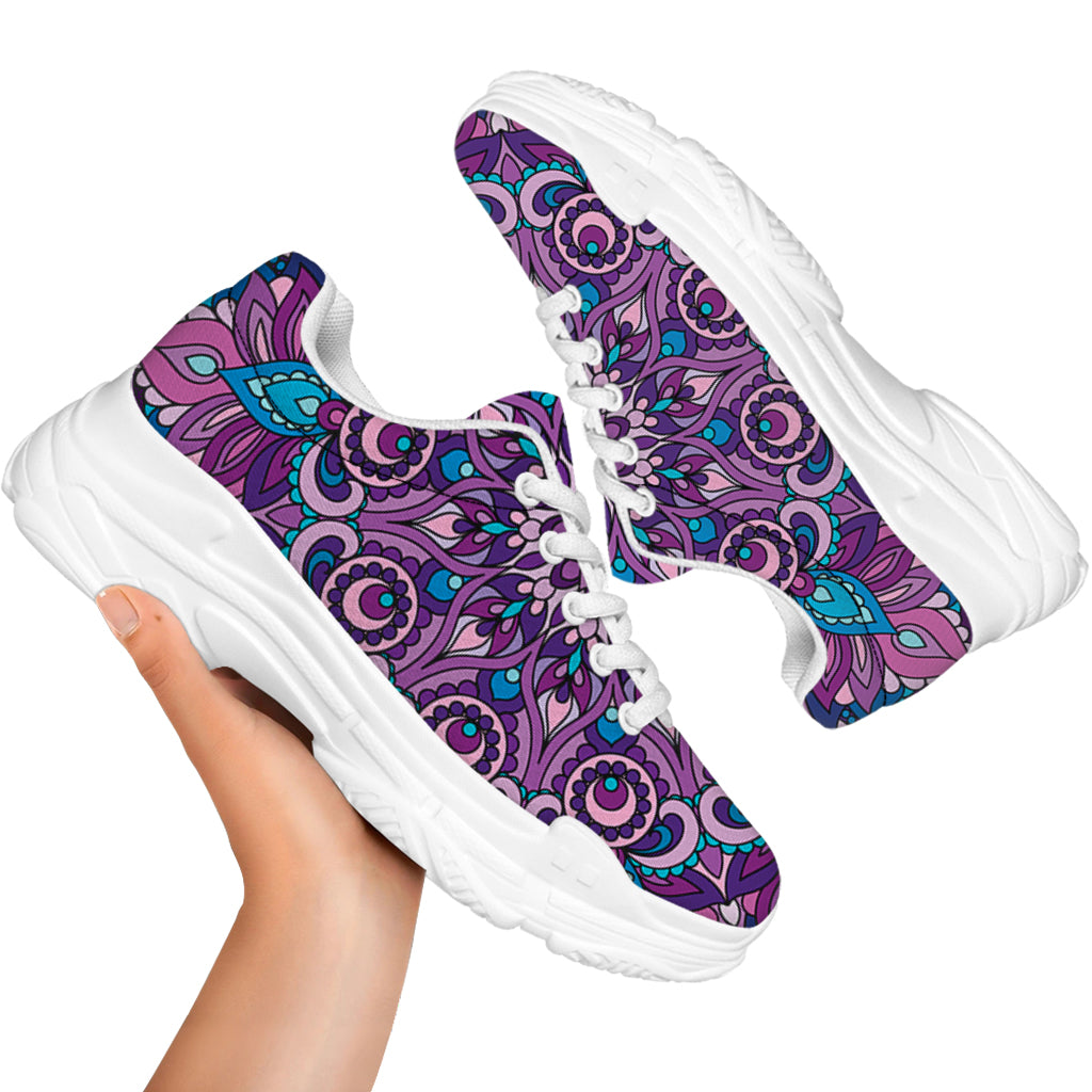 Purple And Blue Mandala Print White Chunky Shoes