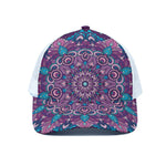Purple And Blue Mandala Print White Mesh Trucker Cap