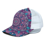 Purple And Blue Mandala Print White Mesh Trucker Cap