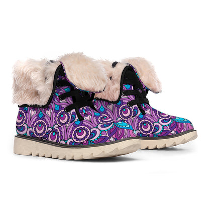 Purple And Blue Mandala Print Winter Boots