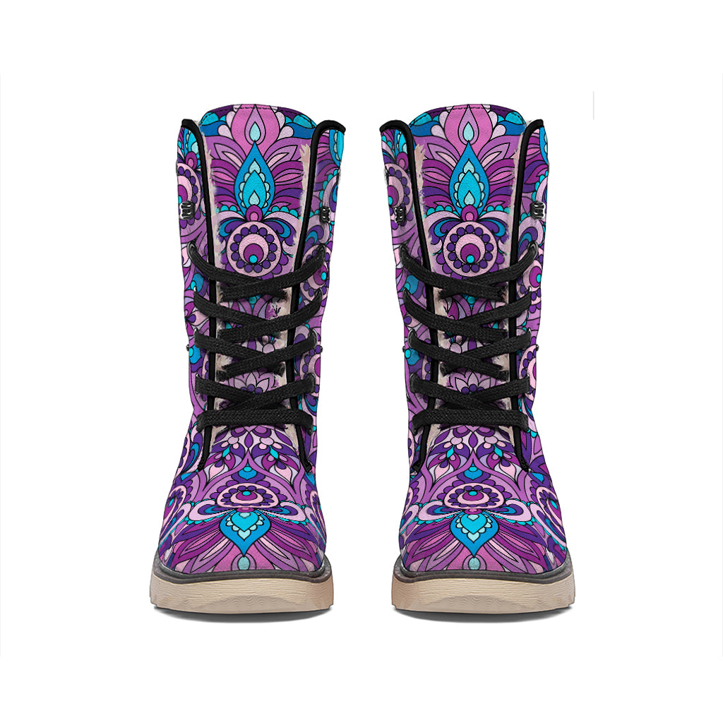 Purple And Blue Mandala Print Winter Boots