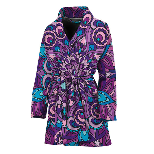 Purple And Blue Mandala Print Women's Bathrobe