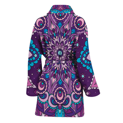 Purple And Blue Mandala Print Women's Bathrobe