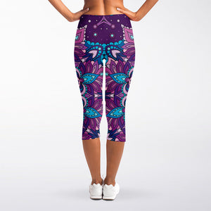 Purple And Blue Mandala Print Women's Capri Leggings