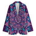 Purple And Blue Mandala Print Women's Cotton Blazer