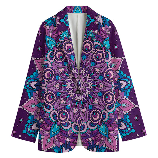 Purple And Blue Mandala Print Women's Cotton Blazer