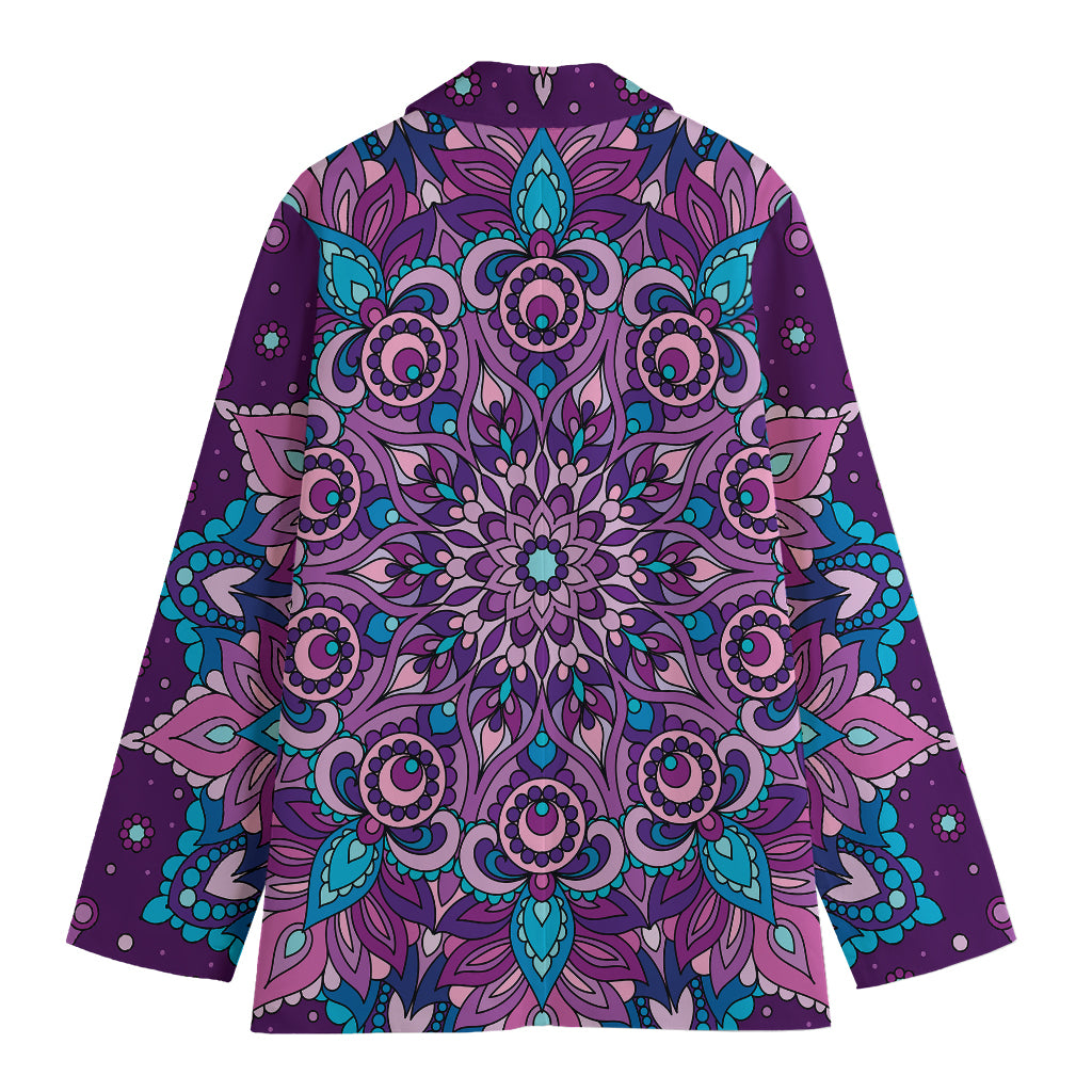 Purple And Blue Mandala Print Women's Cotton Blazer