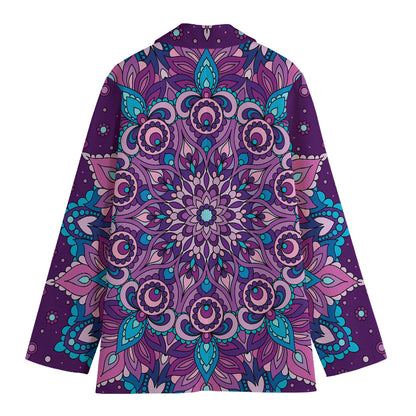 Purple And Blue Mandala Print Women's Cotton Blazer