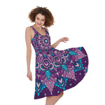 Purple And Blue Mandala Print Women's Sleeveless Dress