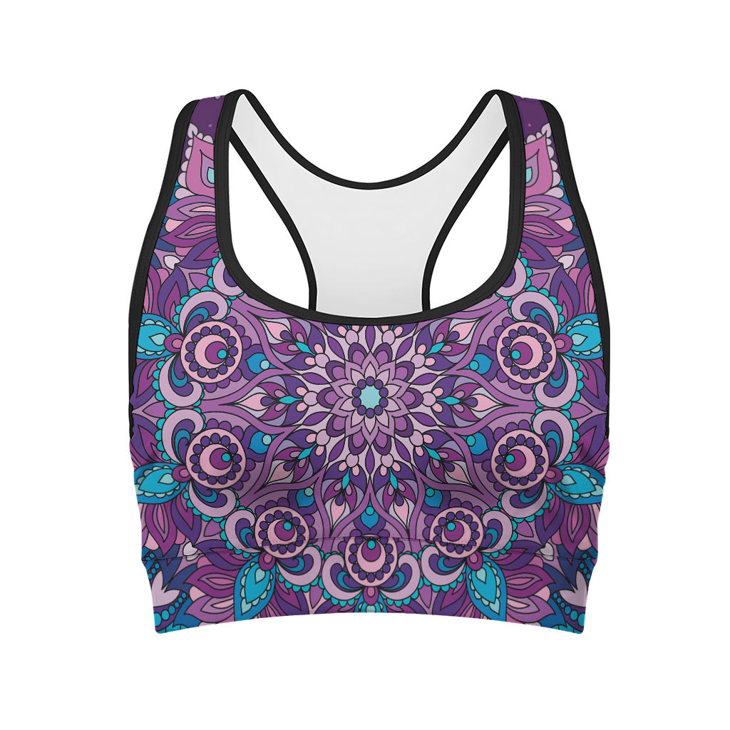 Purple And Blue Mandala Print Women's Sports Bra