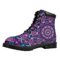 Purple And Blue Mandala Print Padded Collar Lace Up Boots